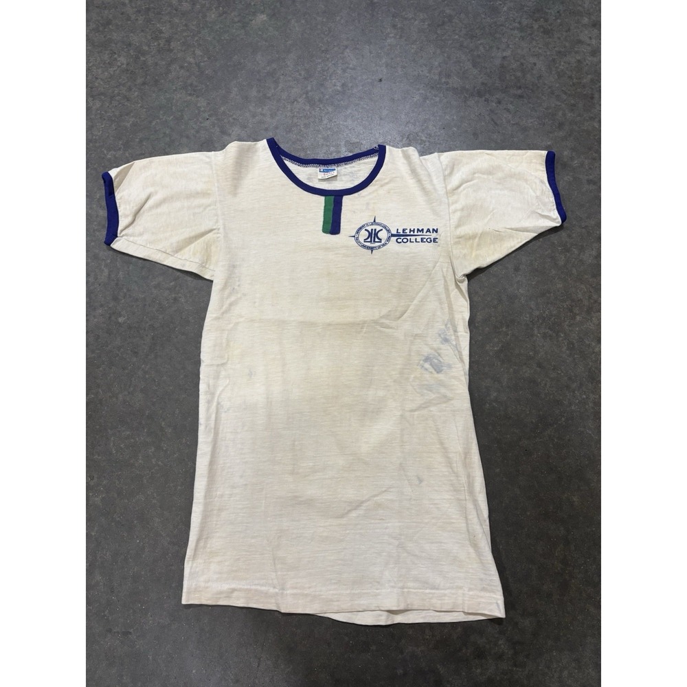 Vintage 60s 70s Champion Blue Bar Ringer T Shirt Lehman College Size Small